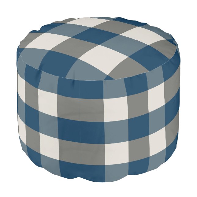 Blue Gray White Buffalo Check  Pouf (Angled Front)