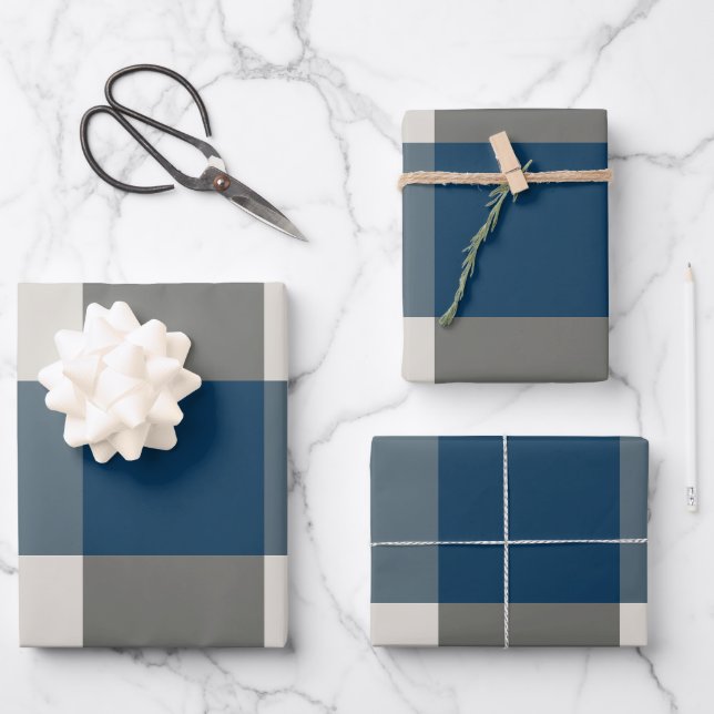 Blue Gray White Buffalo Check  Wrapping Paper Sheets (Front)