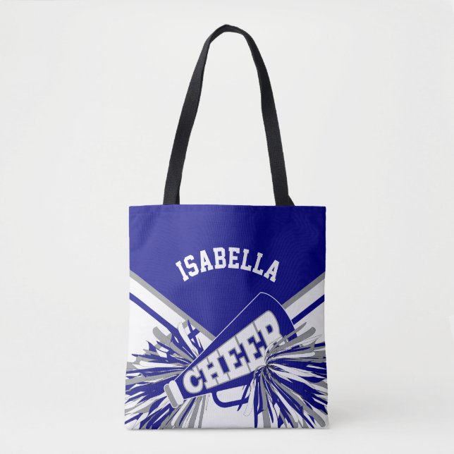 Blue, Gray & White Cheerleader Design Tote Bag (Front)