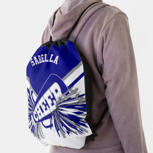 Blue, Gray & White Cheerleader Drawstring Bag