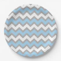 Blue Gray White Chevron baby shower decor Paper Plates