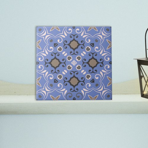 Blue Gray White Color Changeable Elegant Damask  Ceramic Tile
