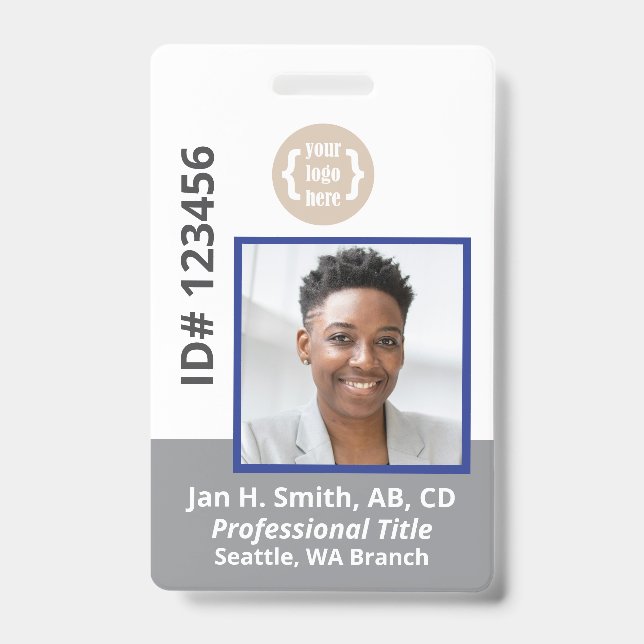 Blue Gray White Employee Photo ID Card Badge (Front)