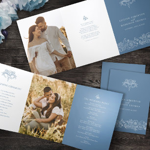 Blue gray white fleur de lis art wedding program
