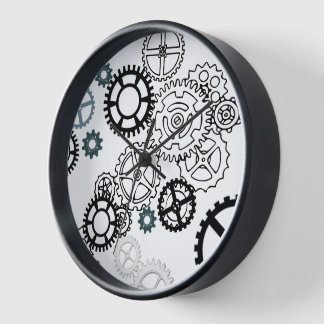 Blue Gray White Gear Pattern for Boys Room Decor F Clock