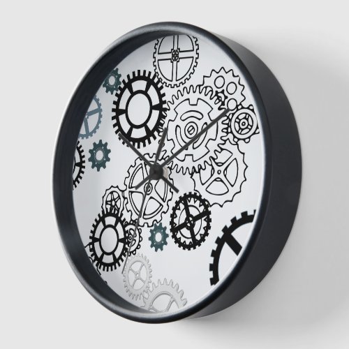 Blue Gray White Gear Pattern for Boys Room Decor F Clock