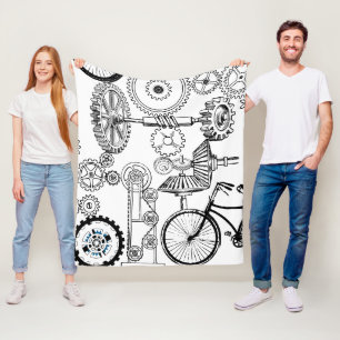 Blue Gray White Gears Steampunk Boys Decor Fleece