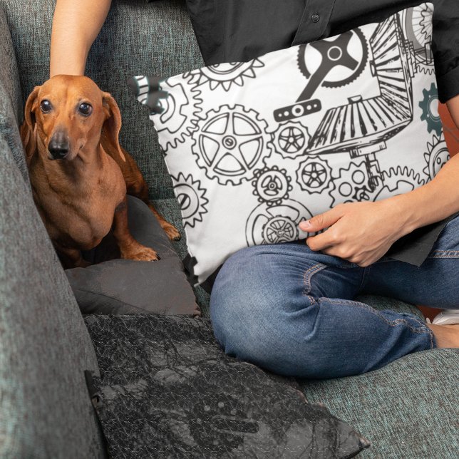 Blue Gray White Gears Steampunk Boys Decor Fleece Accent Pillow (Creator Uploaded)