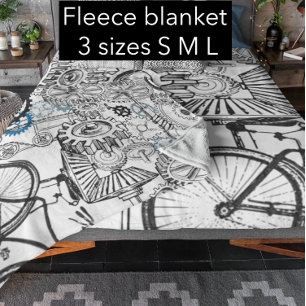 Blue Gray White Gears Steampunk Boys Decor Fleece Blanket