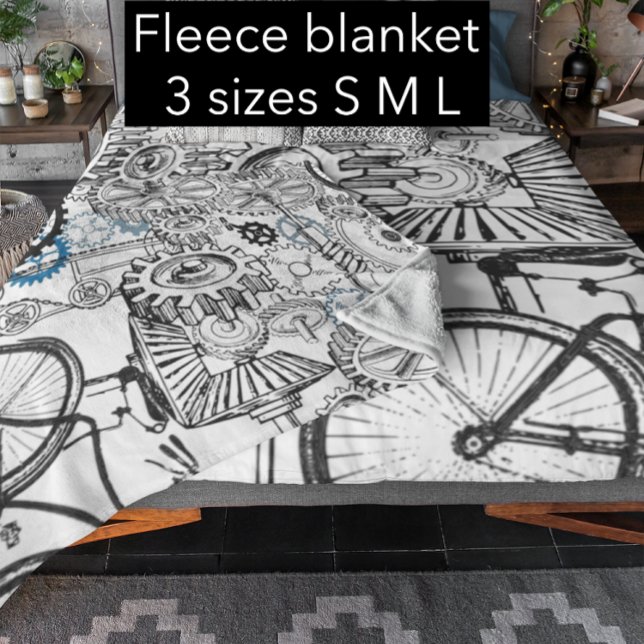 Blue Gray White Gears Steampunk Boys Decor Fleece Blanket (Creator Uploaded)