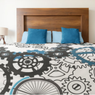 Blue Gray White Gears Steampunk Boys Decor Fleece  Blanket