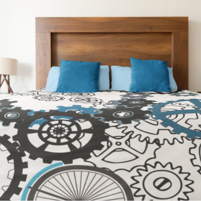 Blue Gray White Gears Steampunk Boys Decor Fleece  Blanket (Creator Uploaded)