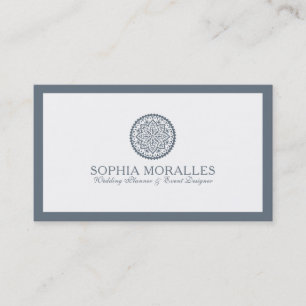 Blue-gray & White Geometric Circle Mandala Business Card