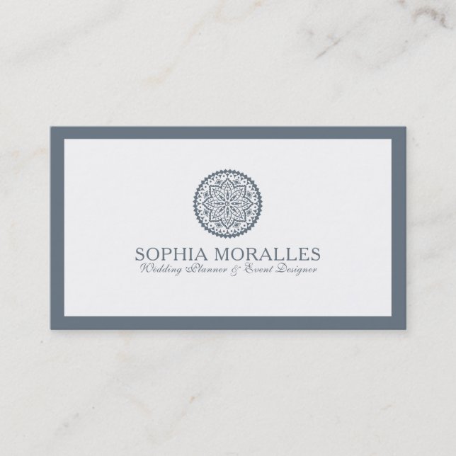 Blue-gray & White Geometric Circle Mandala Business Card (Front)