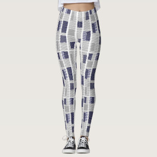 Blue Gray White Geometric Women Leggings