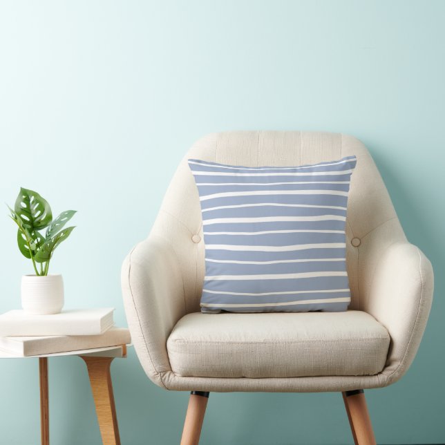 Blue-Gray White Hand-drawn Stripes Modern Pattern Throw Pillow (Chair)