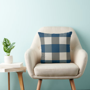 Blue Gray White Housewarming Buffalo Check  Throw Pillow