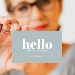 Blue Gray White Minimal Hallo  Business Card