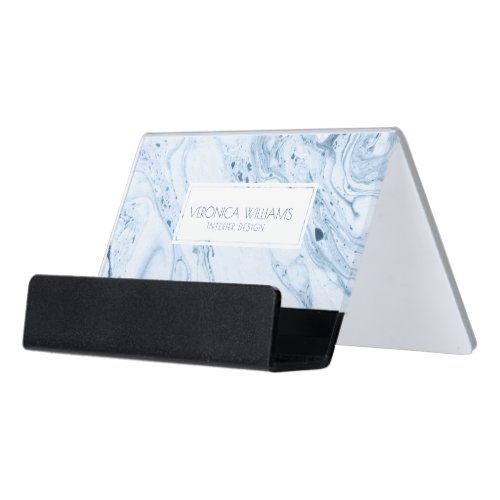 Blue_Gray  White Modern Marble Swirls Desk Business Card Holder