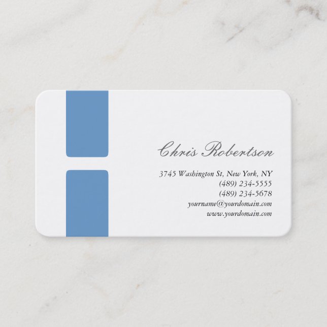 Blue-Gray White Round Corner Script Business Card (Front)