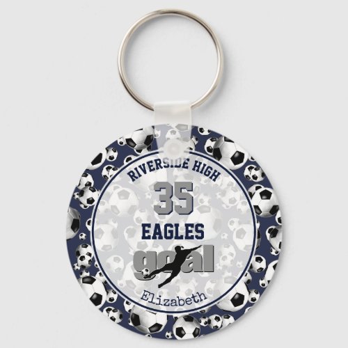 blue gray white school team spirit girls soccer keychain