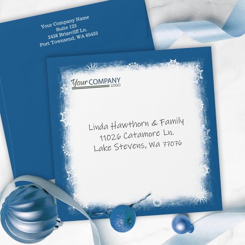 Blue_Gray White Snowflakes Company Logo Addressed Envelope