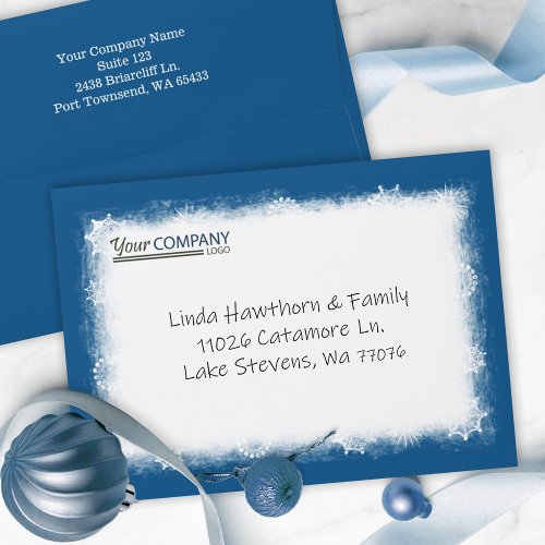 Blue_Gray White Snowflakes Company Logo Addressed Envelope