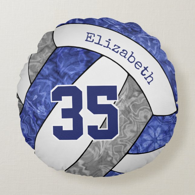 blue gray white volleyball girly team colors round pillow (Front)