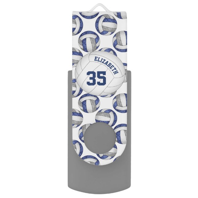 blue gray white volleyballs girls personalized flash drive (Front Vertical)