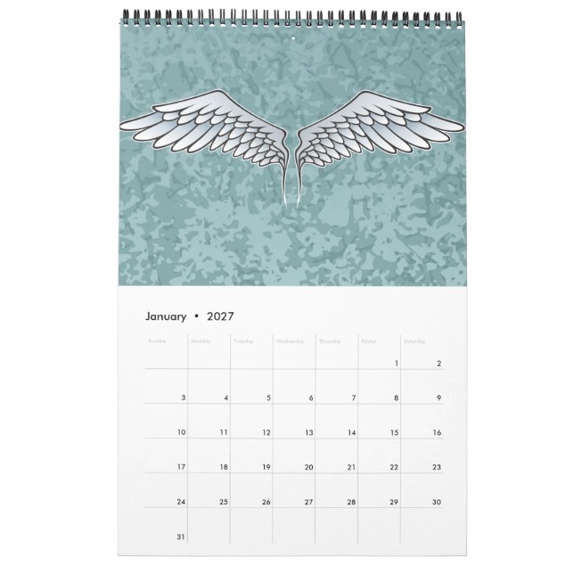 Blue-gray wings calendar (Jan 2027)