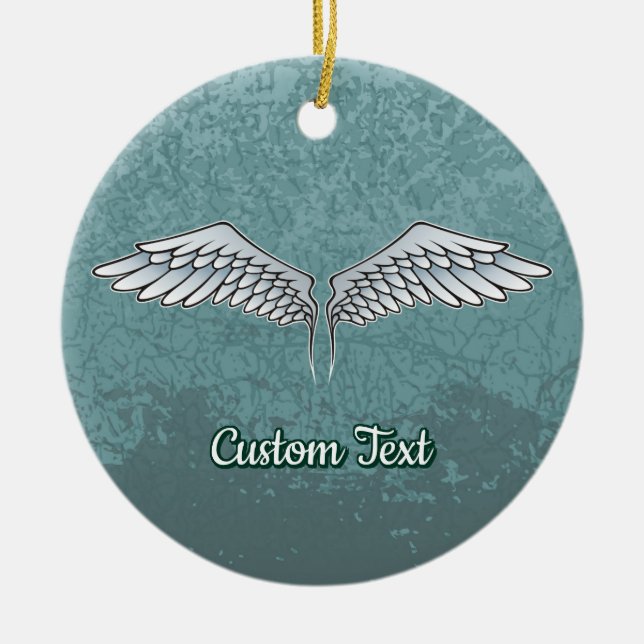 Blue-Gray Wings Ceramic Ornament (Front)