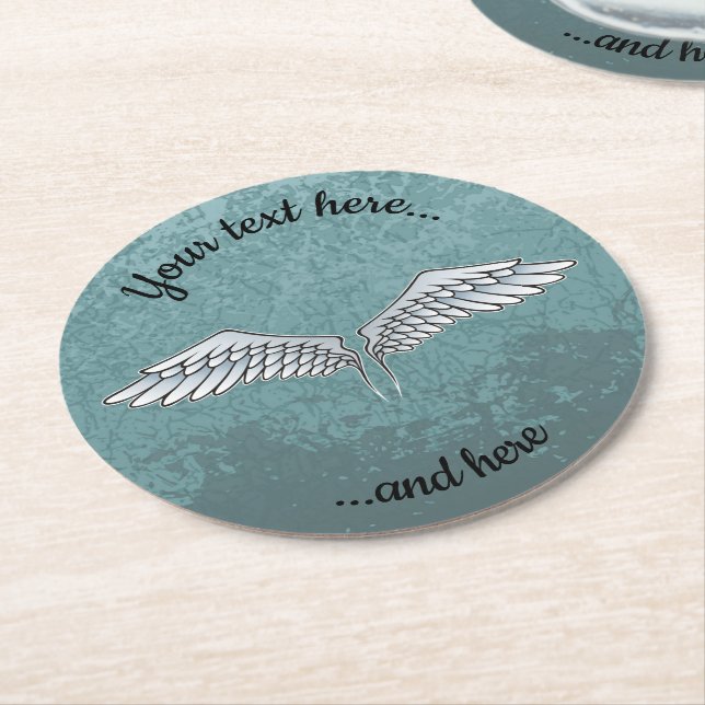 Blue-Gray Wings Round Paper Coaster (Angled)