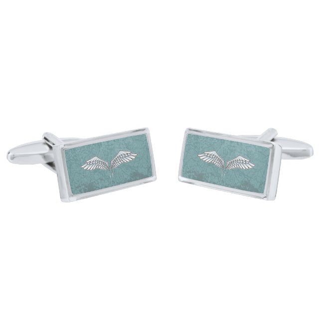 Blue-gray wings silver cufflinks (Angled)