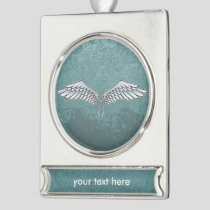 Blue-gray wings silver plated banner ornament