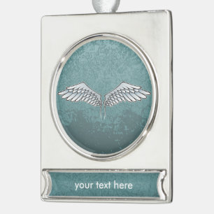 Blue-gray wings silver plated banner ornament