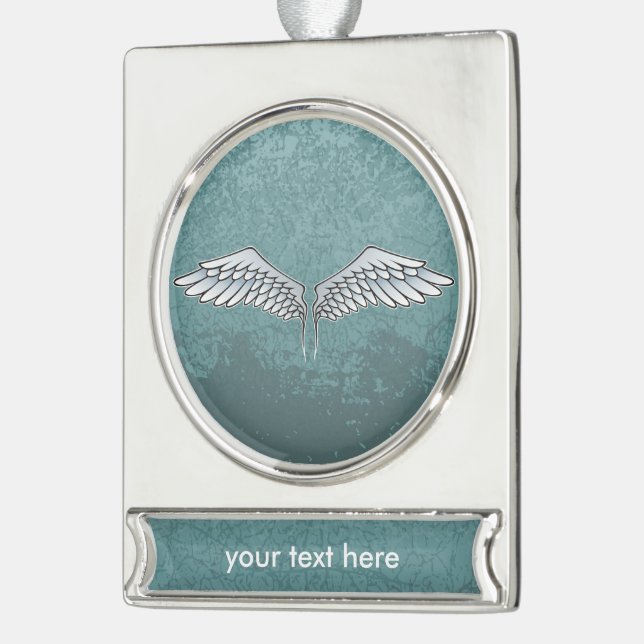 Blue-gray wings silver plated banner ornament (Left)