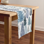 Blue Gray Winter Pine Trees Holiday Table Runner