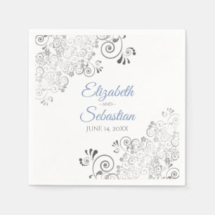 Blue & Gray with Silver Frills Elegant Wedding Napkins