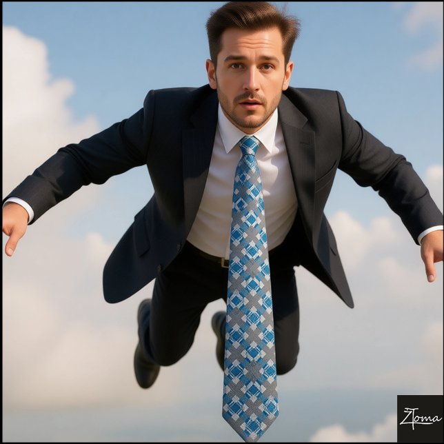 Blue Gray Woven Abstract Wave Pattern Neck Tie (Creator Uploaded)