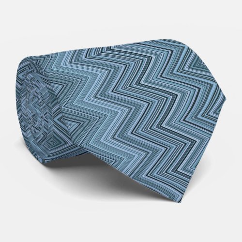 Blue Gray Zigzag Wavy Pattern Neck Tie