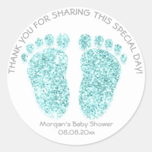 Blue GrayGlitter Feet Baby Shower Favor Gift Thank Classic Round Sticker
