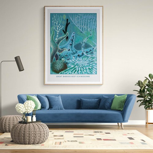 Blue Great Barrier Reef Echinoderms  Vintage Poster