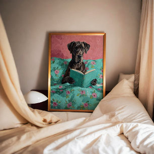 Blue Great Dane Dog Reading A Book Poster Print