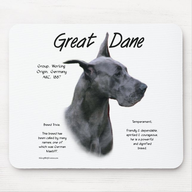 Blue Great Dane History Design Mouse Pad (Front)