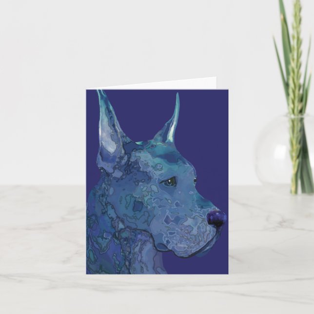 Blue Great Dane in Batik Greeting Card (Front)