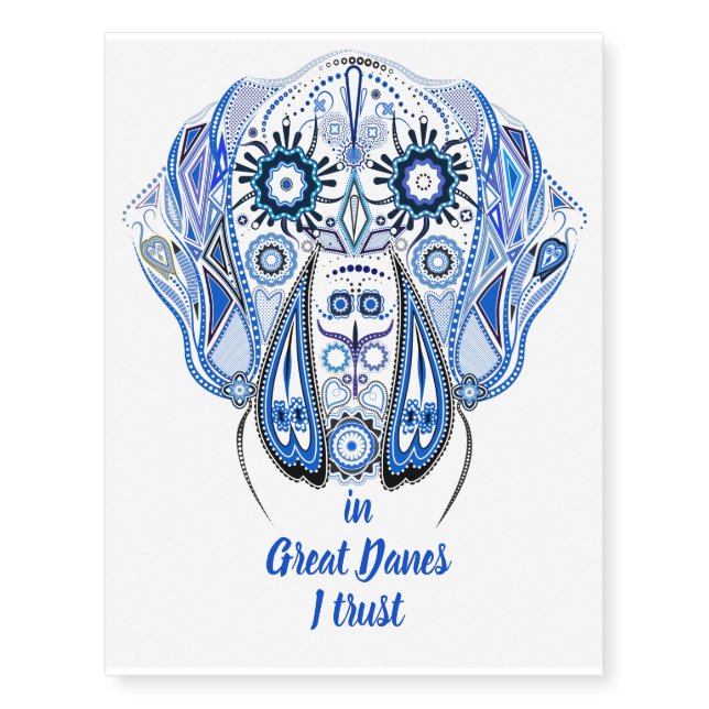 Blue Great Dane temporary tattoo (Front)