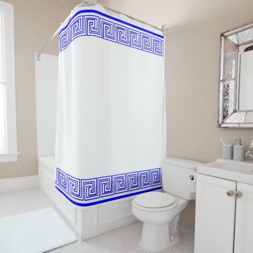 Blue Grecian Frieze Design Shower Curtain
