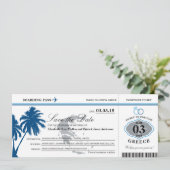 Blue Greece Boarding Pass Save the Date (Standing Front)