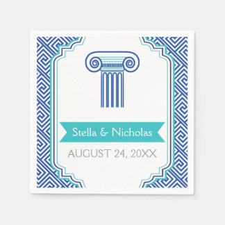 Blue Greek key and column Grecian wedding Napkins