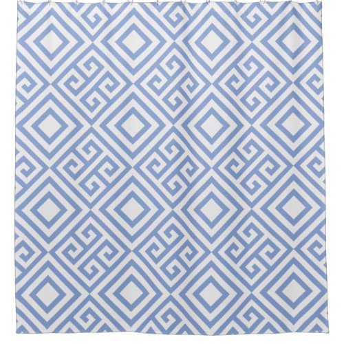 Blue Greek Key and Diamond Geometric Pattern Shower Curtain